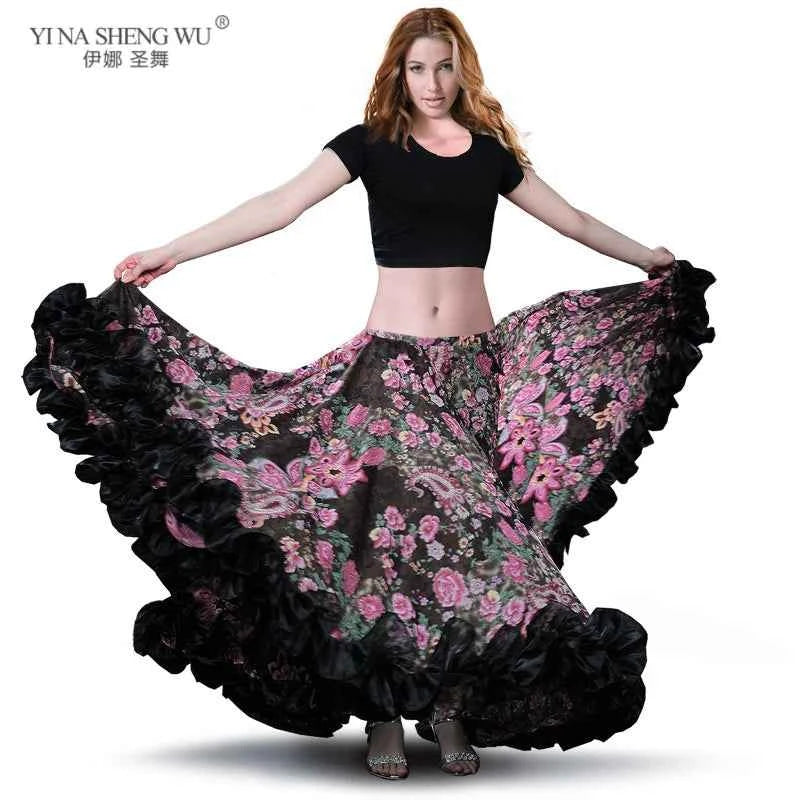 Spanish Belly Dance Skirt Dress New 360 Degree Big Swing Dance Skirt Opening Dance Oriental Dance Skirt Gypsie Tribal Long Skirt