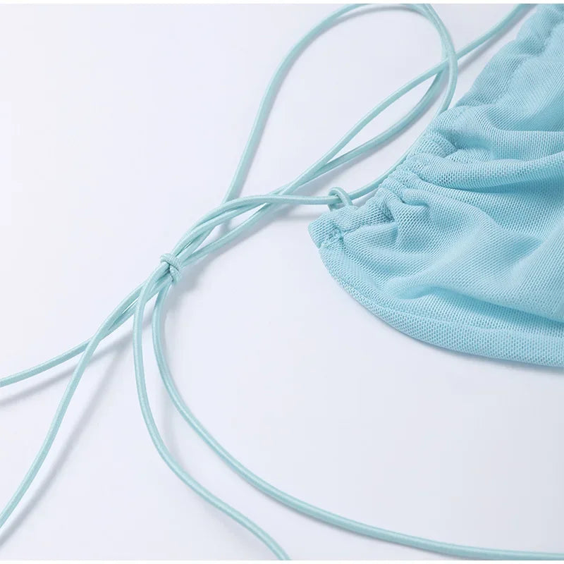 Vacation Hollow Out Mesh Long Sling Dress For Women Y2k Irregular Sleeveless Side Split Beach Suspender Dress Lady Evening Robe - AMULET RING STORE