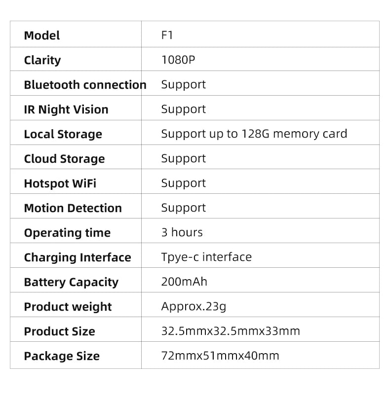 1080P Mini WiFi Camera F1 Wireless Remote Monitor Loop Recording Camera Security Protection Smart Home surveillance camera - AMULET RING STORE