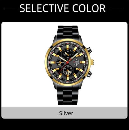 Luxury Men's Casual Fashion Business Gold Needle Digital Steel Band Quartz Watch Calendar Designed For Successful Men Classic - AMULET RING STORE