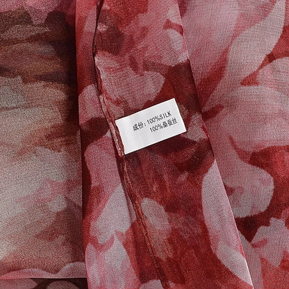 [BYSIFA] Women Chiffon Pure Silk Scarf Cherry Blossom Floral Design Long 100% Silk Shawl Scarf Purple Pink Silk Scarves Echarpes