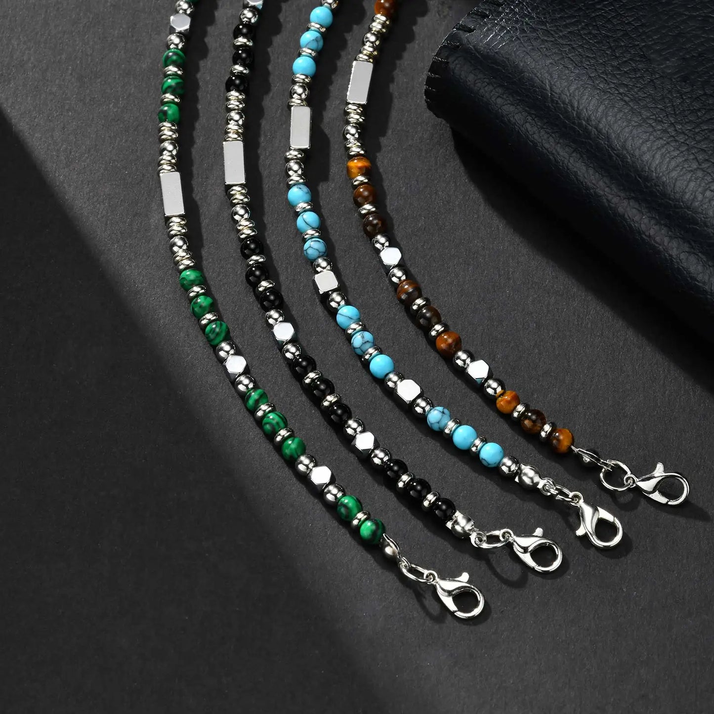 Trendy Unique Natural Stone Beaded Bracelet, Stainless Steel Chain Wristband Bracelet, Classic Tiger Eye Stone Jewelry for Men