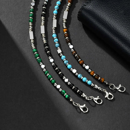 Trendy Unique Natural Stone Beaded Bracelet, Stainless Steel Chain Wristband Bracelet, Classic Tiger Eye Stone Jewelry for Men