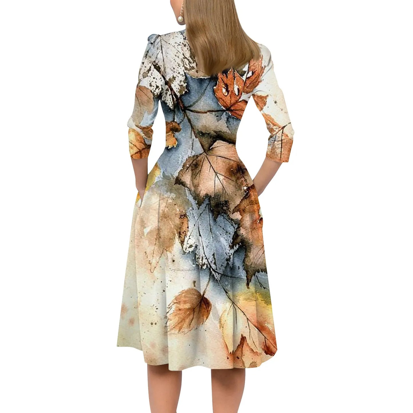 Traf Women 2025 Women'S Casual And Fashionable 3/4 Sleeve Pocket With Back Zipper Dress