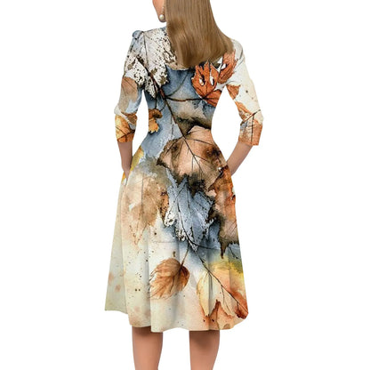 Traf Women 2025 Women'S Casual And Fashionable 3/4 Sleeve Pocket With Back Zipper Dress