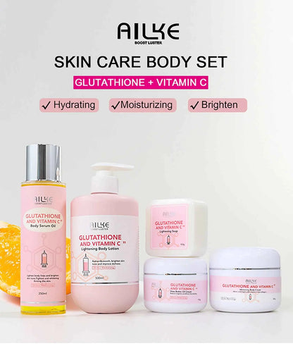 AILKE Brightening Skin Care Set, With Vitamin C, Glutathione, Reduce Spots, Moisturizing, Smooth Soft Skin, Improve Skin Radiant
