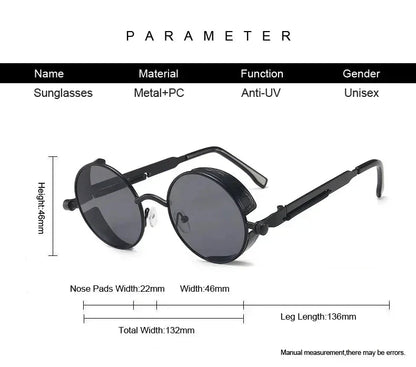 Classic Gothic Steampunk Sunglasses Luxury Brand Designer High Quality Men and Women Retro Round Metal Frame Sunglasses UV400