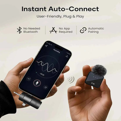 3in1 Wireless Lavalier Microphone for Camera,iPhone,Android,Microphone for Video Recording Recording Podcast Noise Reduction Mic