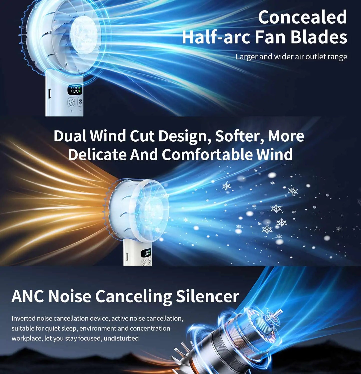 Large capacity handheld fan 5200 mAh High speed refrigeration handheld fan 100 speed outdoor mini fan USB charging portable fan