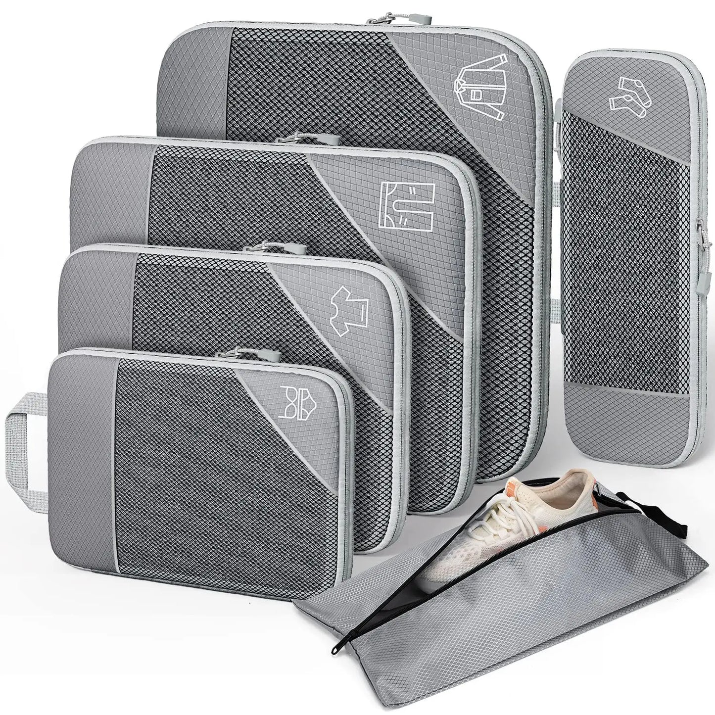 3/6PCS Compressed Packing Cubes Travel Storage Set With Shoe Bag Mesh Visual Luggage Organizer Portable Lightweight Suitcase Bag - AMULET RING STORE