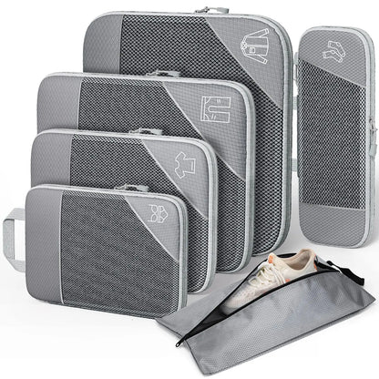 3/6PCS Compressed Packing Cubes Travel Storage Set With Shoe Bag Mesh Visual Luggage Organizer Portable Lightweight Suitcase Bag - AMULET RING STORE