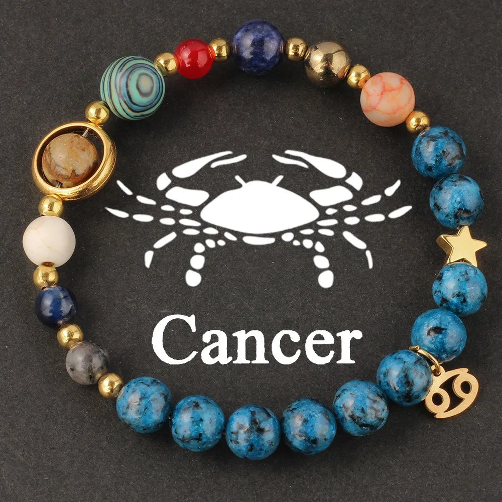 Cosmic Galaxy Solar System Bracelet for Women Men Natural Stone Beads 12 Constellations Bracelet Adjustable Bangle Jewelry Gifts