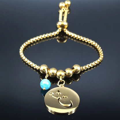 Persian Love Poems Stone Stainless Steel Bracelet Charm for Women Gold Color Iran Chain Bracelet Jewelry pulseras B1728-QKCS02