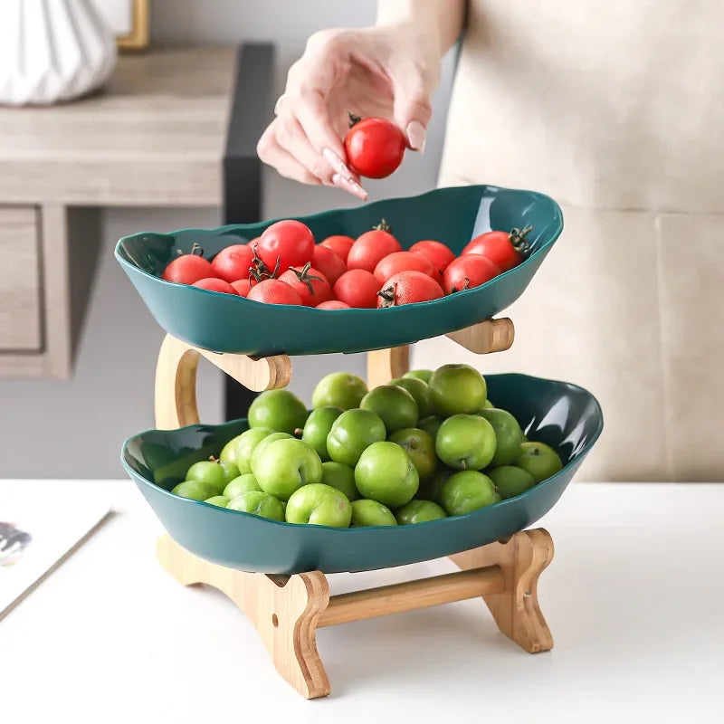 2/3 Layer Table Plates Dinnerware Wooden Kitchen Fruit Bowl with Floors Partitioned Dish Candy Cake Trays Fruit Plate Salad Bowl - AMULET RING STORE