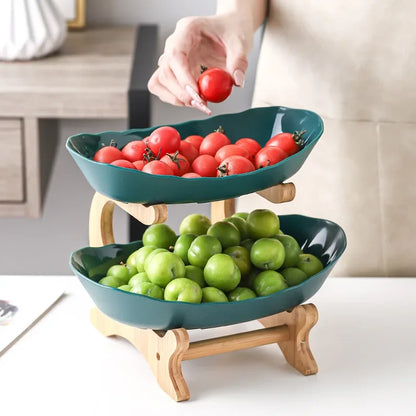 2/3 Layer Table Plates Dinnerware Wooden Kitchen Fruit Bowl with Floors Partitioned Dish Candy Cake Trays Fruit Plate Salad Bowl - AMULET RING STORE
