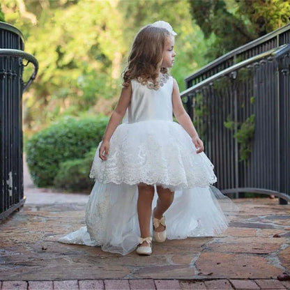 Luxury Appliqué  Flower Girl Dress Spaghetti Straps Birthday Lace Appliques Off Shoulder V-Neck First Communion Gown