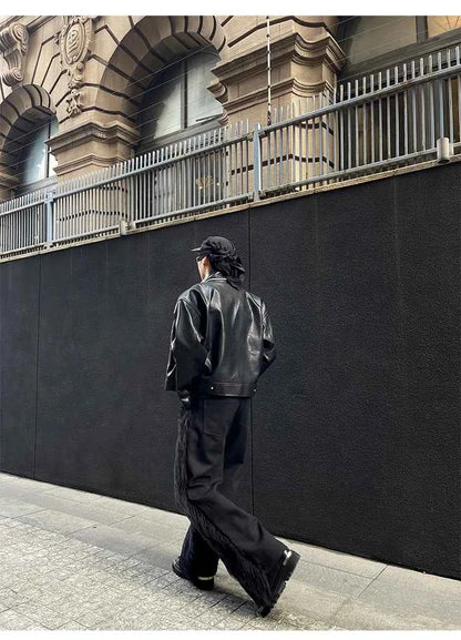 Mauroicardi Autumn Winter Long Black Thick Warm Hairy Shaggy Faux Fur Wide Leg Pants for Mens Luxury Designer Clothes Streetwear