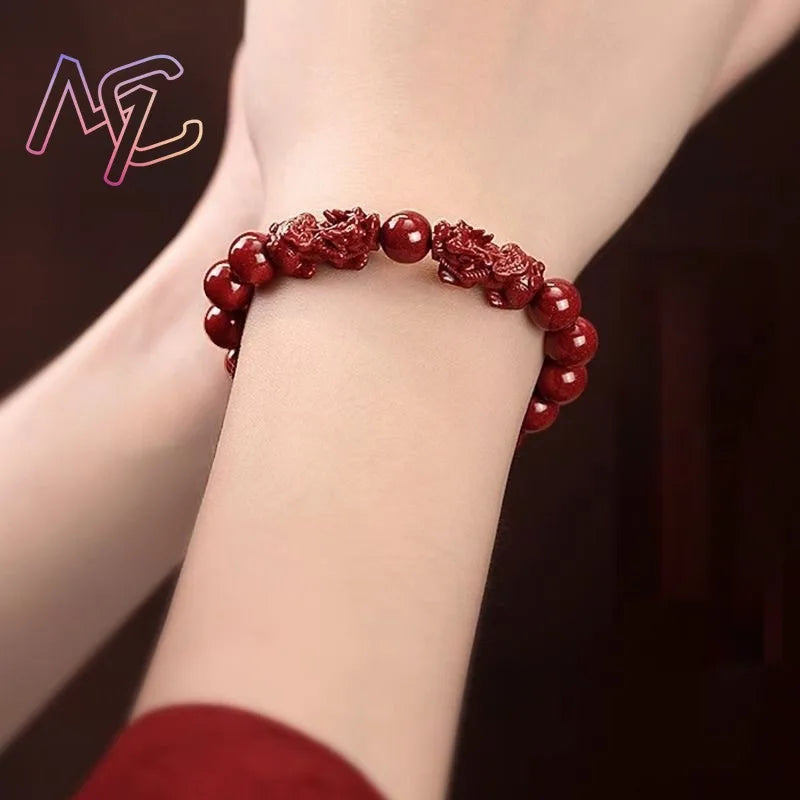 Women's Red Cinnabar Pixiu Bead Bracelet Genuine Natural Stone Bangle Trendy Accessory Fashion Gift Jewelry Energy Healing