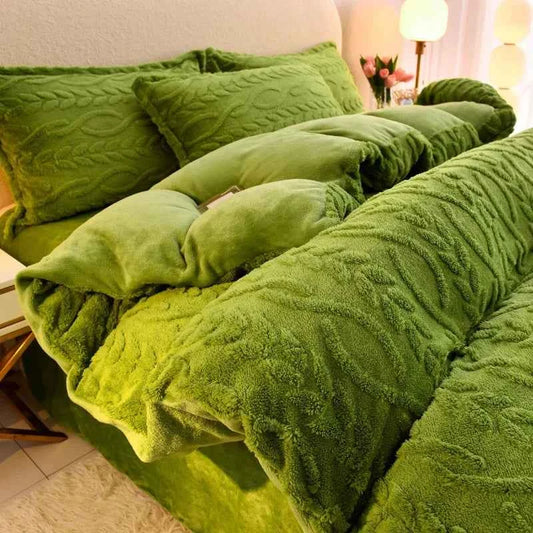 Home Textiles Velvet Flannel Bedding Set Plush Solid Color Duvet Cover Fluffy Reversible Plush Bedding Set Warm for Winter King