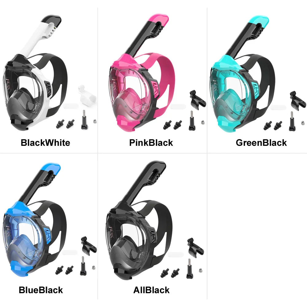 Full Face Snorkel Mask with Latest Dry Top Breathing System Detachable Camera Mount for Adults Panoramic View Anti-Leak Anti-Fog - AMULET RING STORE