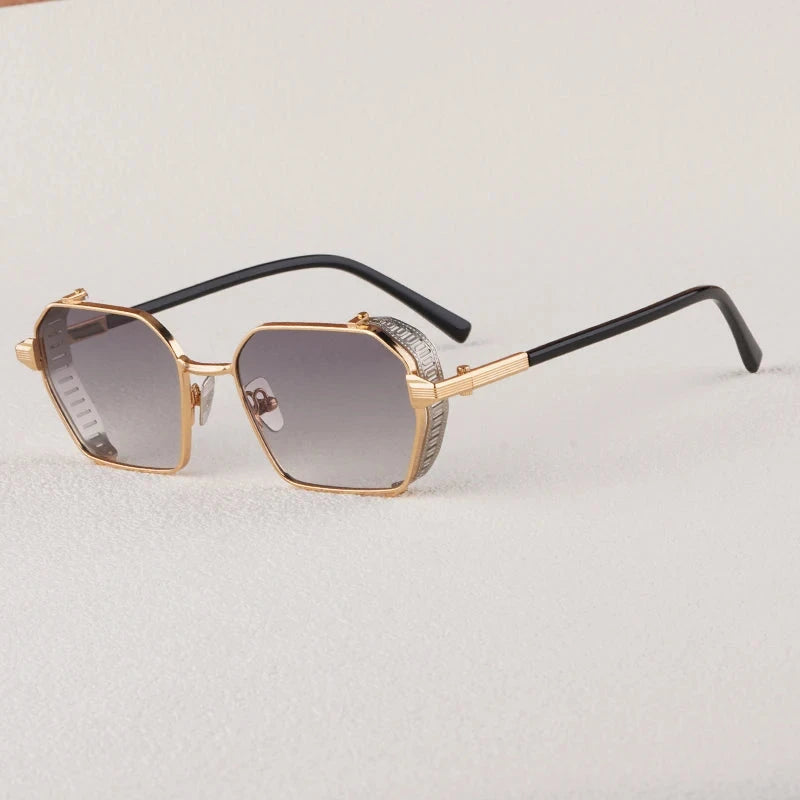 Alloy Rectangle Gradient Sunglasses for Men and Women Retro High Quality Brand Designer UV400 Outdoor Handmade Trendy Eyeglasses