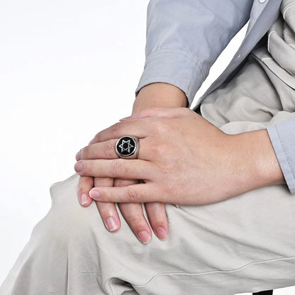 Retro Six-pointed Star Titanium Steel Ring, Men's Niche Personality Solomon Seal Rings