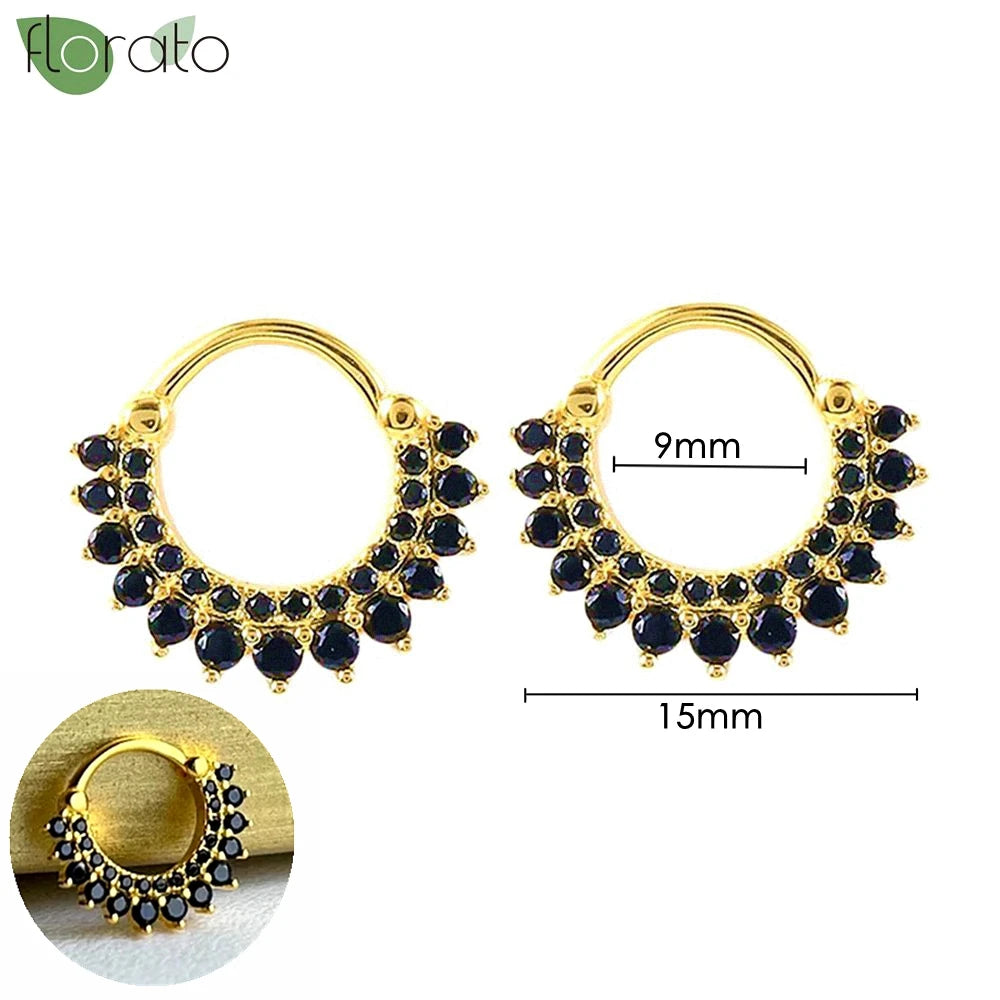 925 Sterling Silver Needle Fashion Round Pendant Small Earrings Luxury Gold Hoop Earrings for Women Premium Black Jewelry Gifts - AMULET RING STORE