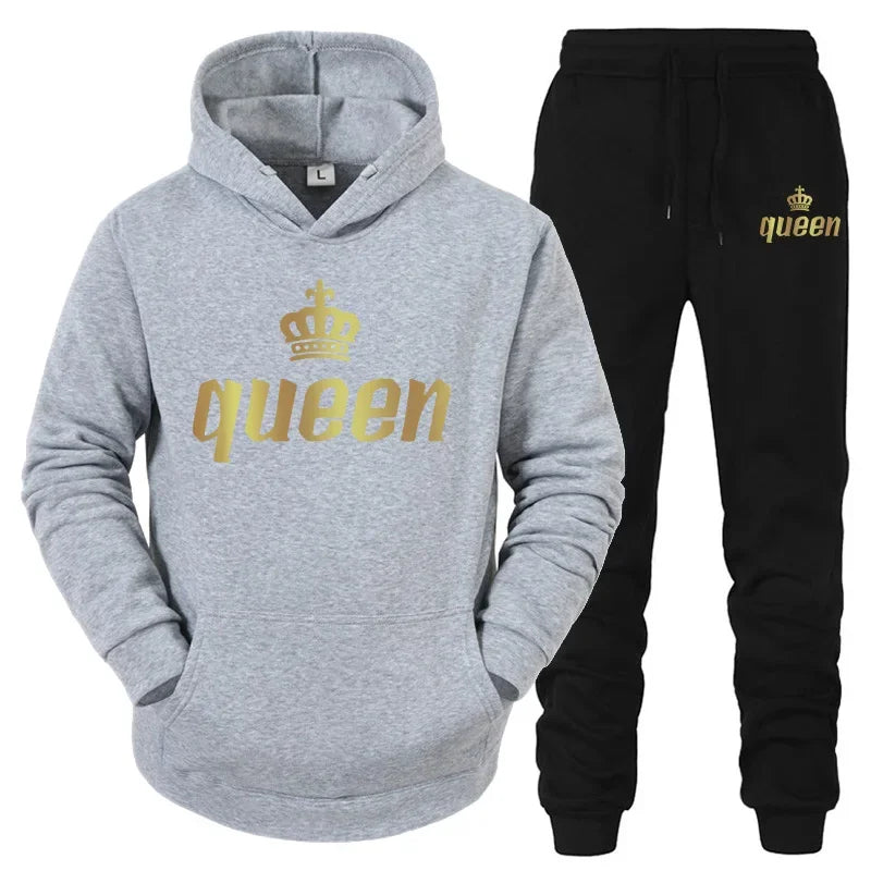 King And Queen Couple Outfit Hoodie and Jogger Pants High Quality Men Women Daily Casual Sport Jogging Suit King Queen Tracksuit - AMULET RING STORE