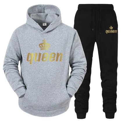 King And Queen Couple Outfit Hoodie and Jogger Pants High Quality Men Women Daily Casual Sport Jogging Suit King Queen Tracksuit - AMULET RING STORE