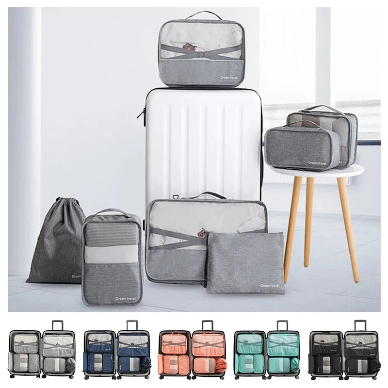 8/7/6 Pieces Set Travel Organizer Storage Bags Suitcase Packing Cubes Set Cases Portable Folding Luggage Clothes Shoe Tidy Pouch - AMULET RING STORE