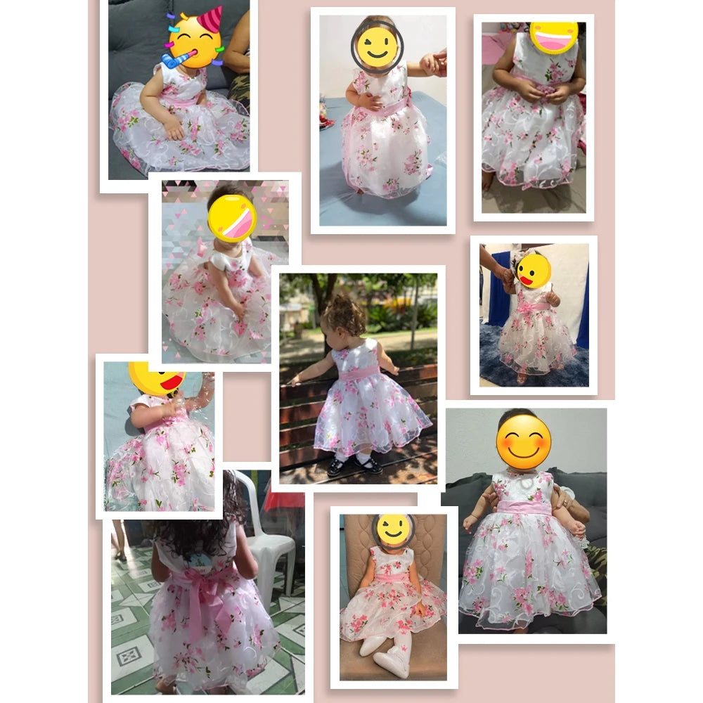 Eu's SWIND Baby Girls Dresses For 1st Birthday Floral Elegant Bow Wedding Party Tutu Gown Girls Pink White Formal Gala Costume