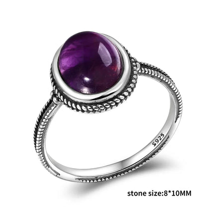 Luxury Vintage Ring Natural Amethyst Rings S925 Silver Jewelry Wedding Anniversary Party Ring Gifts for Women
