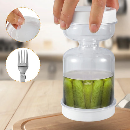 Pickles Jar Dry and Wet Dispenser Pickle Olives Hourglass Jar Leakproof Reusable for Food Storage Kitchen Foods Separator Tools - AMULET RING STORE