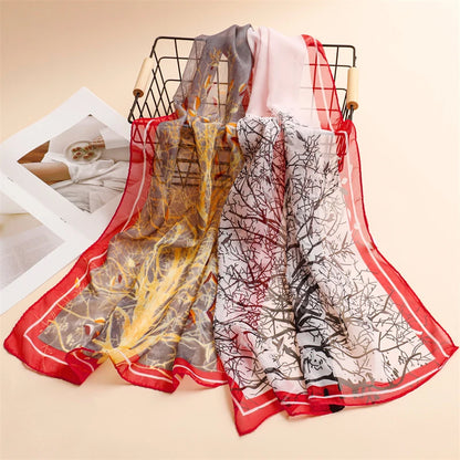 45*155cm Print Design Women Silk Scarf Shawl Elegant Headscarf Convinient Bandage Hijabs Chiffon Muslim Wrap Scarves - AMULET RING STORE