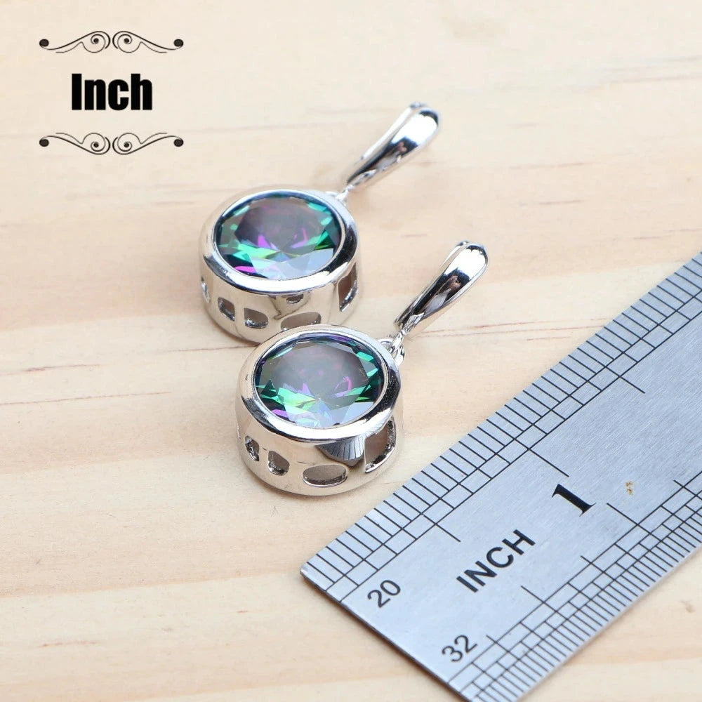 925 Sterling Silver Jewelry Sets Bridal Women Natural Magic Rainbow Zircon Earrings Ring Bracelets Pendant Wedding Necklace Set - AMULET RING STORE
