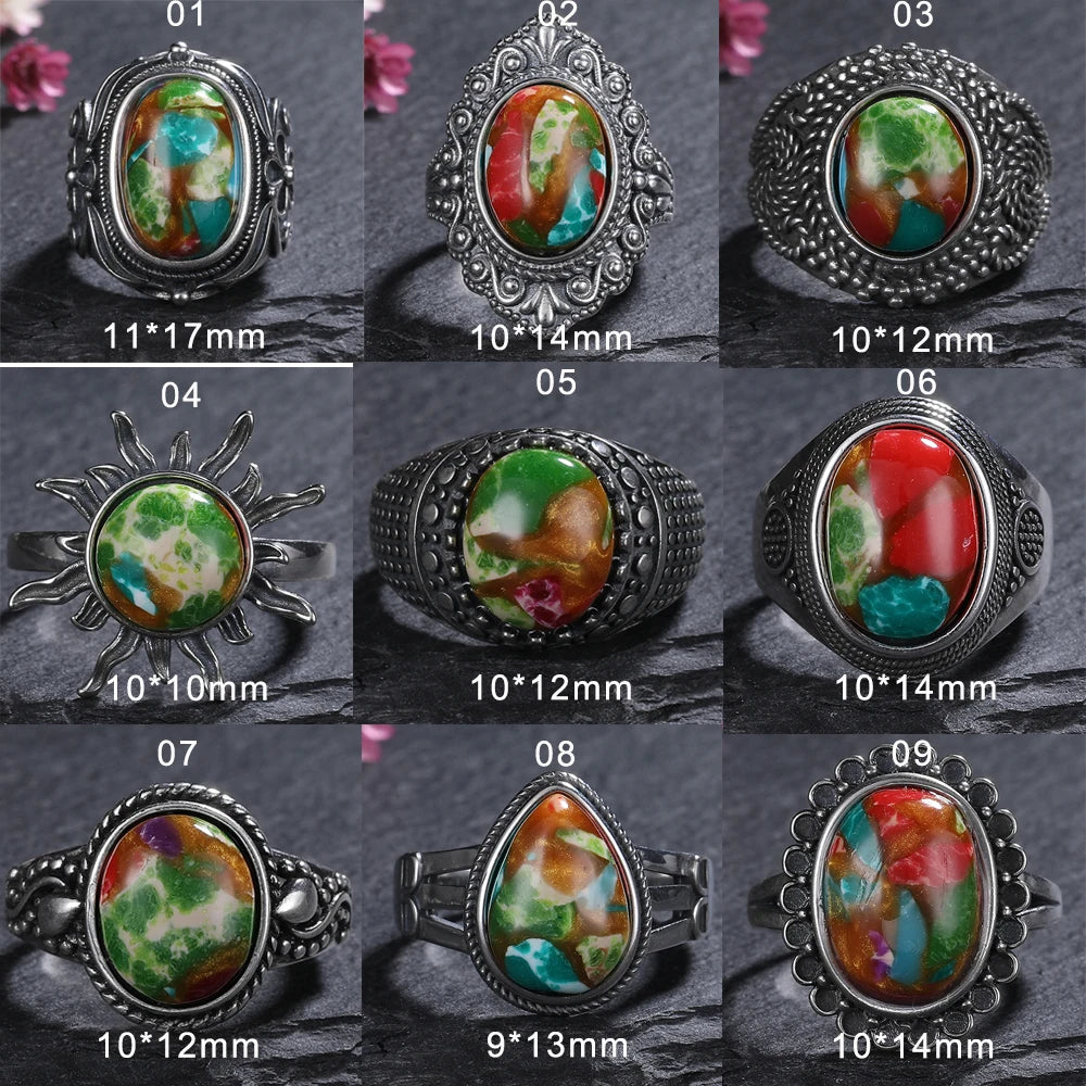 Vintage Natural Emperor Stone Ring S925 Silver Retro Hollow Luxury Fine Jewelry Wedding Gift for Women - AMULET RING STORE