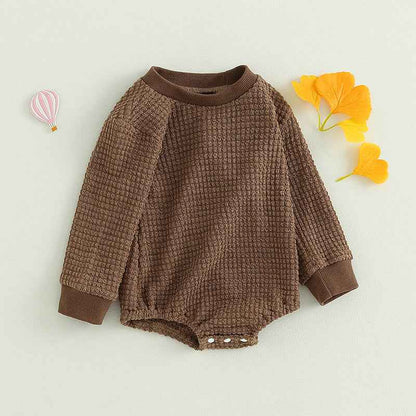2023-06-23 Lioraitiin 0-18M Baby Boys Autumn Winter Bodysuit Casual Jumpsuit Infant Solid Long Sleeve Crew Neck Jumpsuit - AMULET RING STORE