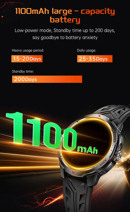 1100mAh Super Capacity Battery Military Outdoor Smart Watch Men 1.7inch Screen Compass Bluetooth Call 3ATM Waterproof SmartWatch