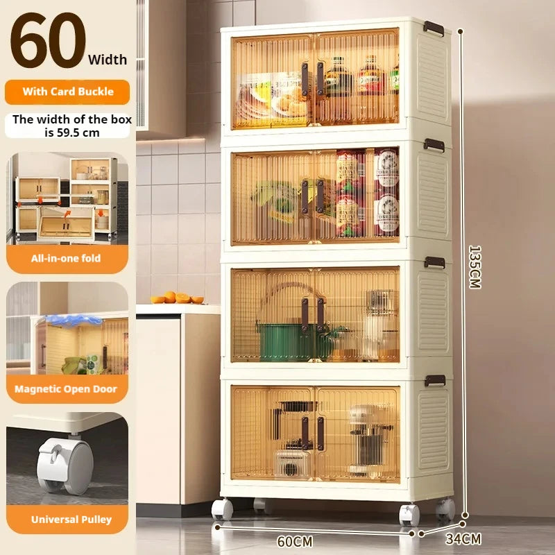 2025 Folding Living Room Cabinet Multifunction Closet Organizer With Wheel Stackable Sundries Large Capacity Storage Box Shelf - AMULET RING STORE