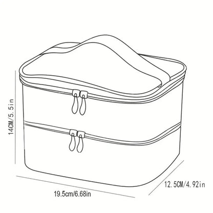 Stylish Double Layer Polka Dot Makeup Bag with Handle & Brush Holder, Compact Toiletry Organizer for Women’s Travel & Beauty E - AMULET RING STORE