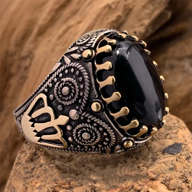 Brown Retro Tiger Stone Men's Ring Personality Ring Fashion Temperament To Attend The Banquet Luxury