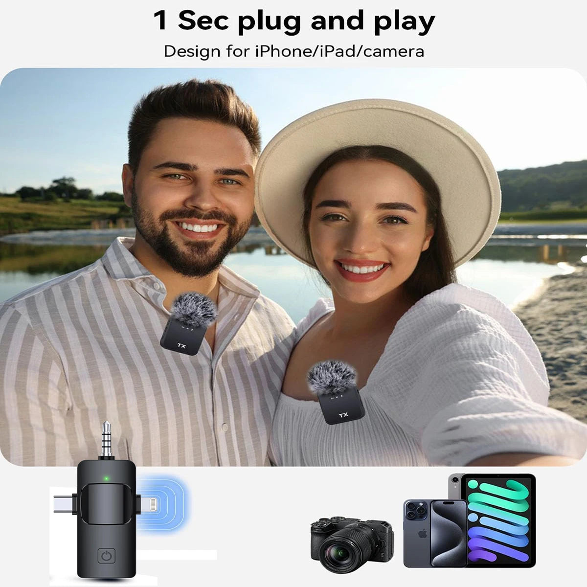 Wireless Lavalier Microphone for Camera,iPhone,Android,Microphone Reverb Sound Video Recording Podcast Noise Reduction Clip mic