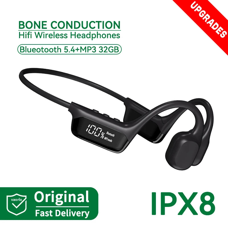 Upgrades Bluetooth 5.4 Bone Conduction Wireless Headphones 30 Meters Depth IPX8 Waterproof Swimming Headsets 32GB RAM MP3 Player