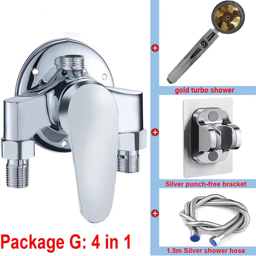 G1/2" Bathtub Shower Faucet Hot and Cold Water Mixing Valve Bathroom Set Countertop Mounted Chrome Plated Valve Bath Shower Set