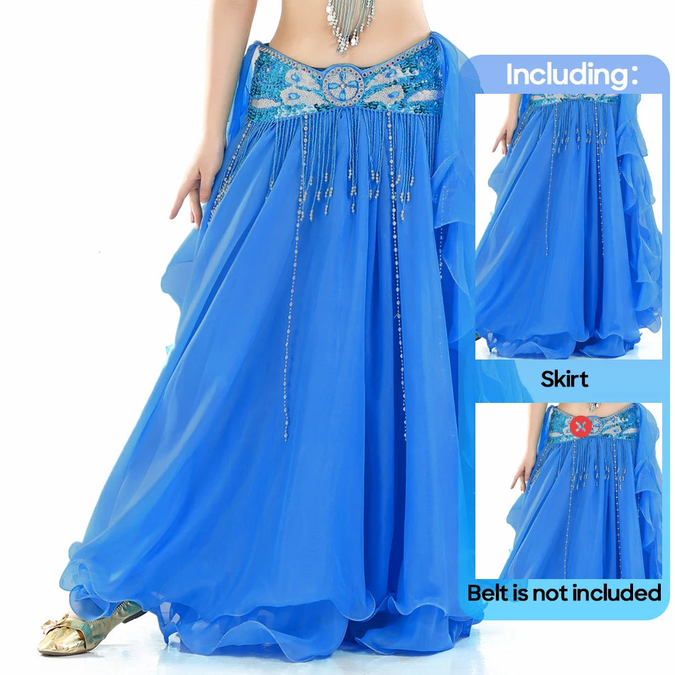 Belly Dance Skirt Chiffon Skirts Double Slit Ear Gauze Skirt High Slit Skirt For Adult Women Performance Practice Clothings - AMULET RING STORE