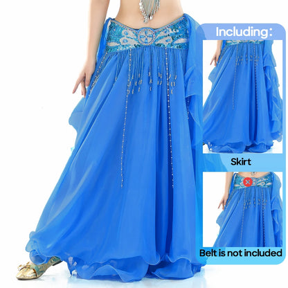 Belly Dance Skirt Chiffon Skirts Double Slit Ear Gauze Skirt High Slit Skirt For Adult Women Performance Practice Clothings - AMULET RING STORE