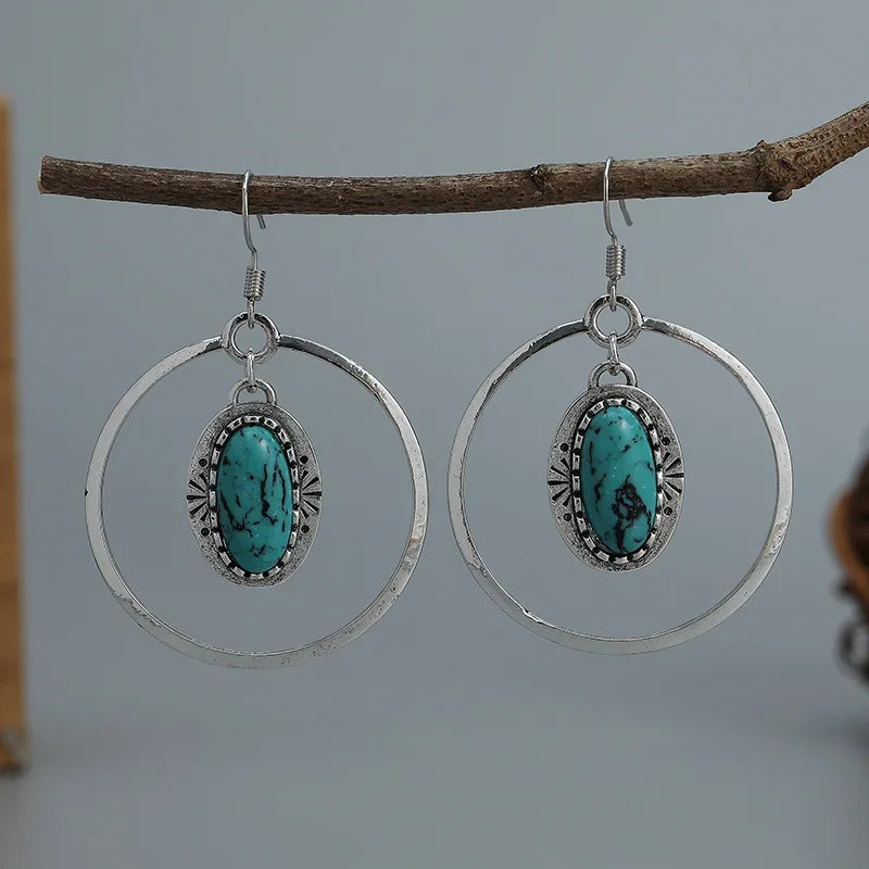 Vintage Style Personality Drop Earrings Inlaid Turquoise Vintage Boho Style Hook Earrings Jewelry Gift
