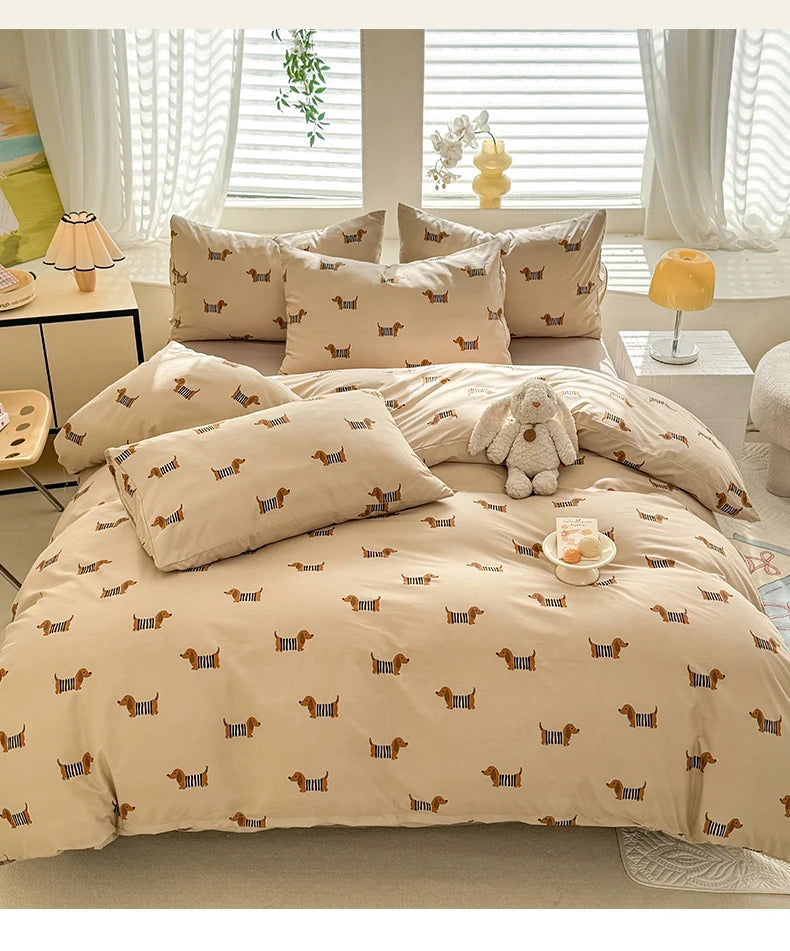 Cute Dog Printed Duvet Covet Set Brown Color Comforter Cover with Pillowcase for Kids Single/Queen/King housse de couette Full - AMULET RING STORE
