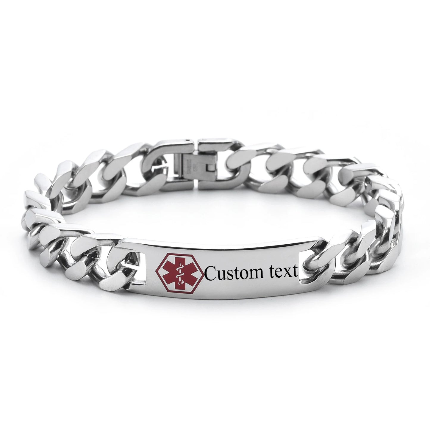 Medical SOS Custom Text Men Stainless Steel Bracelets Cuban Chain Smooth Engrave Logo Id Bracelet Gift Jewelry Wholesale Lots