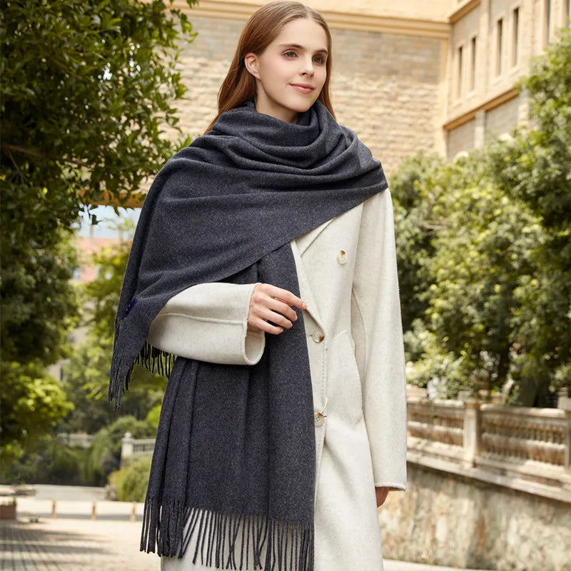 Classic Simple Solid Wool Blend Scarf Women Men Fall Winter High Quality Woolen Shawl Thick Warm Tassel Muffler Female Male Wrap